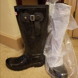 NEW! Hunter Black High Gloss Boots Wide